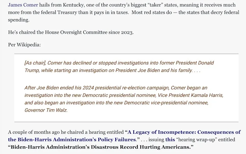 Exploring the Quality of Work by Republican James Comer