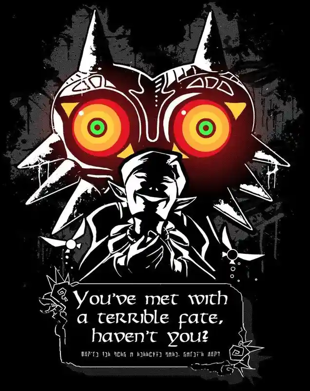 A stylized illustration shows a large, menacing mask with glowing red and yellow eyes and sharp white spikes against a dark…