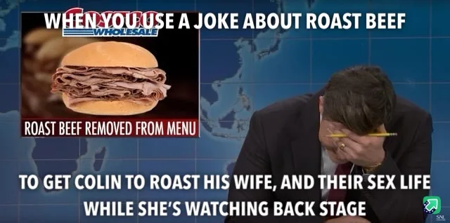The image shows a split-screen: on the left, a roast beef sandwich with text overlay 'ROAST BEEF REMOVED FROM MENU' under a…