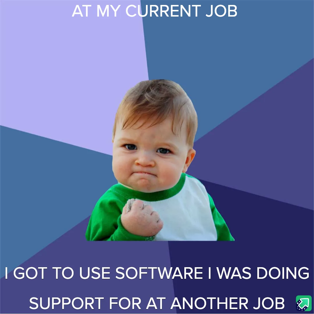 A baby with a pouty, frustrated expression wearing a green and white shirt, set against a geometric purple and blue…