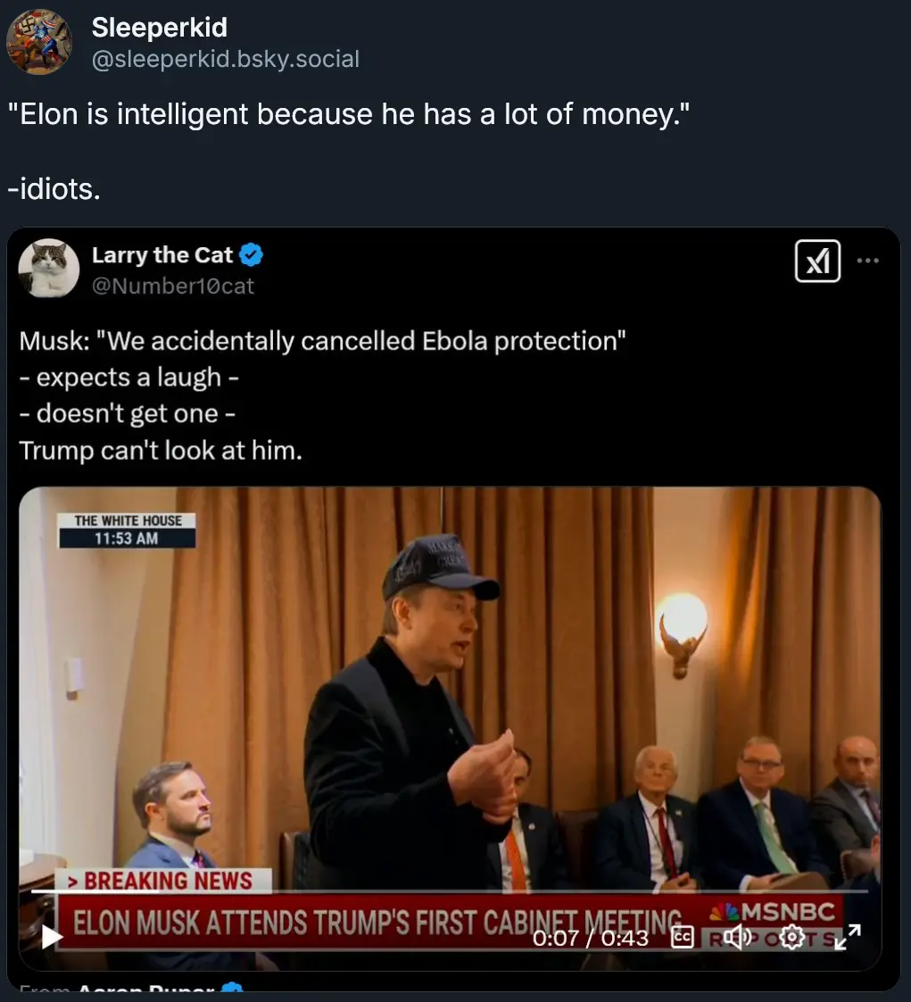 A screenshot of a video clip shows Elon Musk wearing a 'Make America Great Again' cap, speaking at what appears to be a…