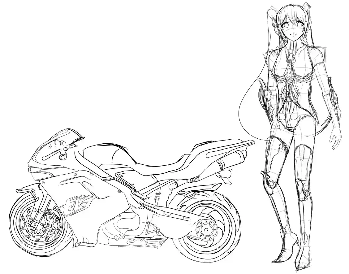 Artistic Mashup: Miku, Atomicycle, and Warframe Sketches