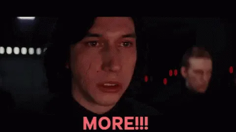 The image shows a repeating sequence of three frames featuring actor Adam Driver as Kylo Ren from Star Wars, with his mouth…