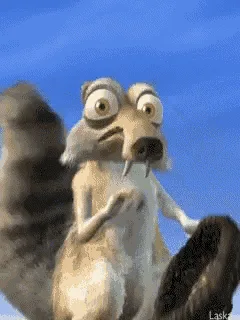 A six-panel meme sequence featuring the animated character Scrat from Ice Age. The panels show Scrat initially looking…
