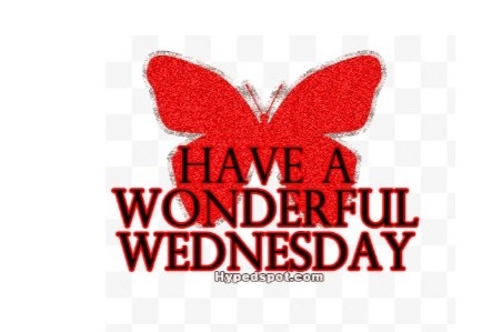 A red glittery butterfly graphic with bold red text overlaid that reads 'HAVE A WONDERFUL WEDNESDAY'. Below the main text, a…