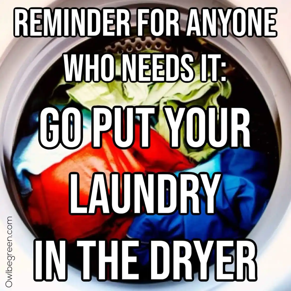 A close-up view from inside a front-loading washing machine showing colorful clothes tumbling in water. Overlaid bold white…