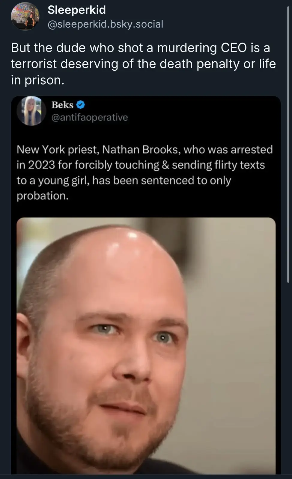 The image shows a screenshot of a social media post by 'Sleeperkid' that includes a tweet from 'Beks' about a New York…