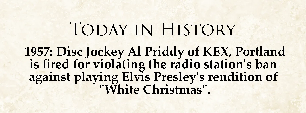 The image displays a beige parchment-style background with black serif text. The header reads 'TODAY IN HISTORY'. Below, it…