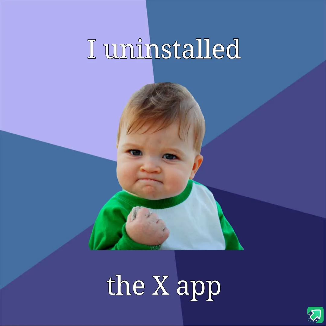 A baby with a pouty, defiant expression and a clenched fist is centered against a geometric background of purple and blue…