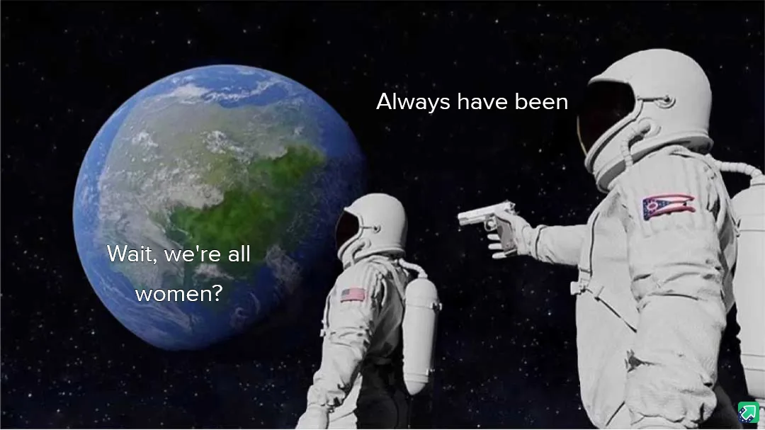 Two astronauts in space, one pointing a gun at the other, with Earth visible in the background. The astronaut on the left…