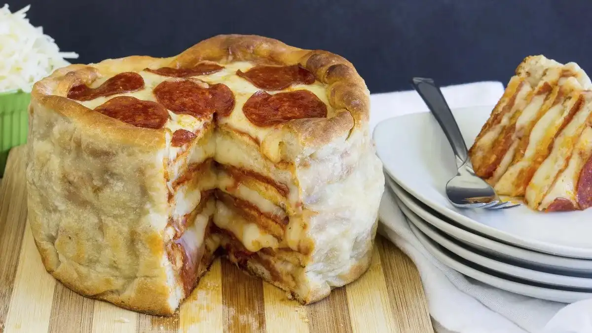 A deliciously creative Pizza Cake masterpiece