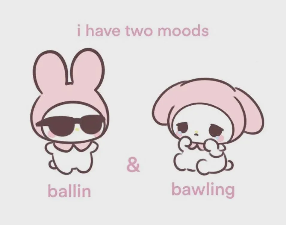 The image shows two cartoon characters, My Melody and Cinnamoroll, side by side. The character on the left, My Melody, wears…