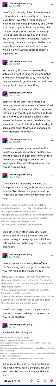 This image is a screenshot of a Tumblr post by 'batmanisagatewaydrug' detailing a fictional romance novel premise where two…
