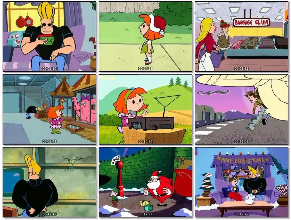 This image is a nine-panel comic strip from the animated show 'The Powerpuff Girls,' showing various characters in different…