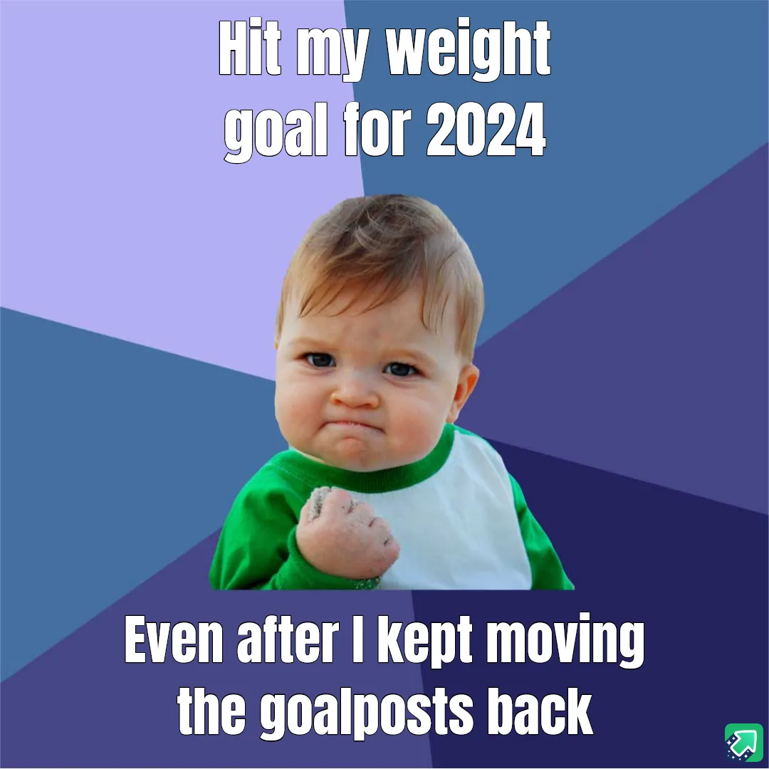 A baby with a determined, slightly smug expression, wearing a green and white shirt, is shown against a geometric purple and…