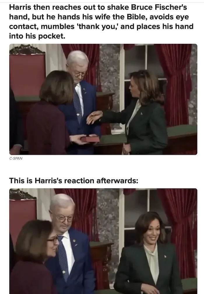 The image shows two sequential scenes from a formal event. In the top panel, a man in a blue suit (Bruce Fischer) is being…