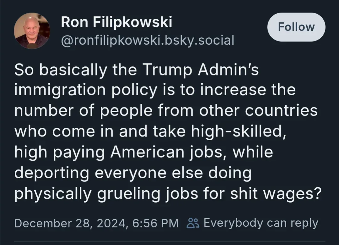 A screenshot of a social media post by Ron Filipkowski, showing his profile picture, username, and a text post questioning…