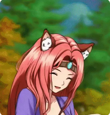 A six-panel anime-style image shows a pink-haired girl with cat ears and a blue headband, wearing a purple shirt, in various…