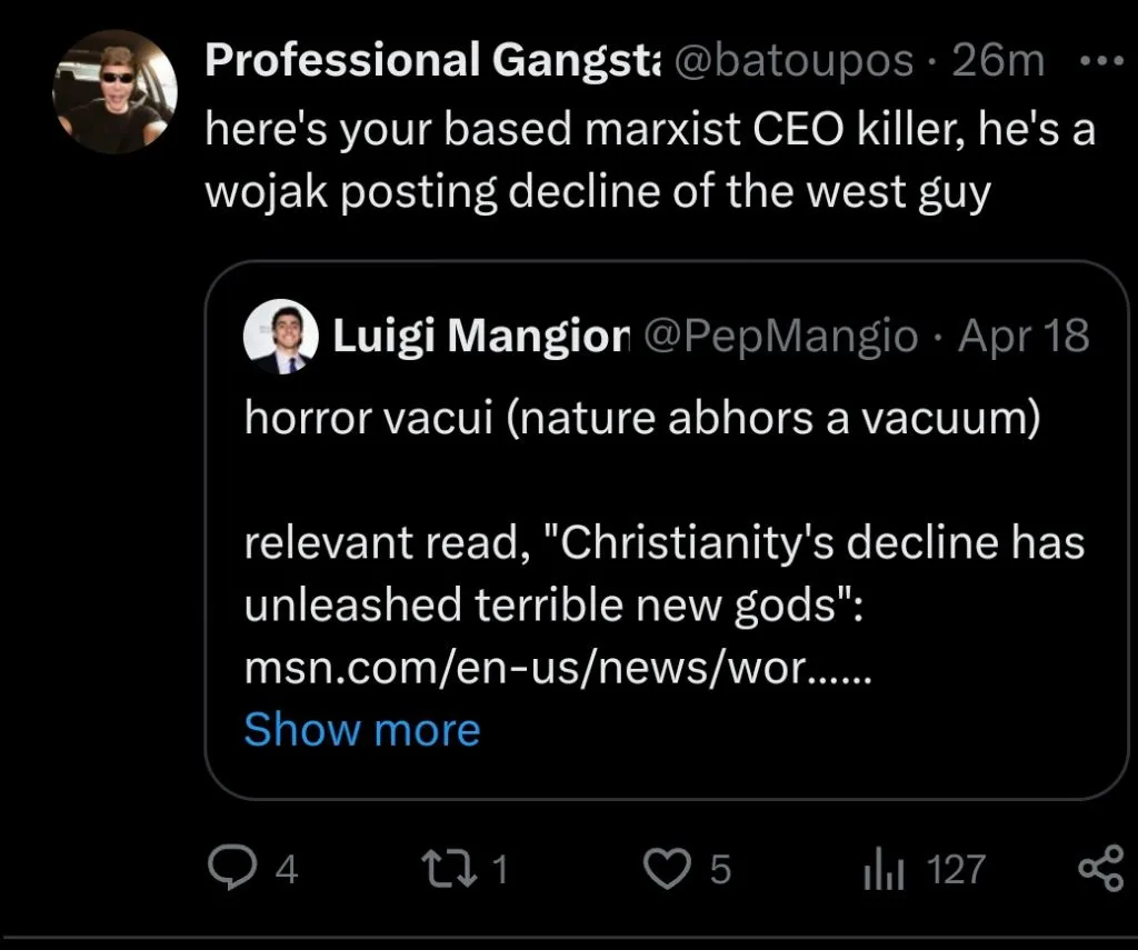 A screenshot of a Twitter thread where a user named 'Professional Gangsta' replies to a tweet by Luigi Mangior. Luigi's…