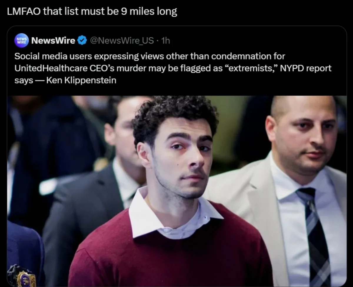 A screenshot of a tweet from NewsWire_US stating that social media users expressing views other than condemnation for…