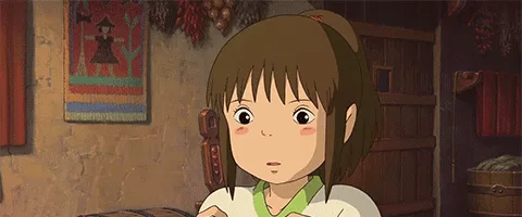 A sequence of six panels from the animated film 'Kiki's Delivery Service' showing the young witch Kiki in a rustic room…