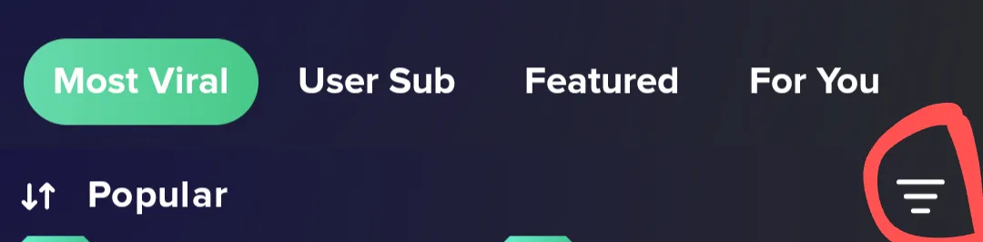 A dark-themed interface shows navigation tabs including 'Most Viral', 'User Sub', 'Featured', and 'For You'. The 'For You'…