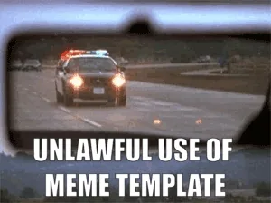 Six identical images show a view from inside a car, looking through the rearview mirror at multiple police cars with…