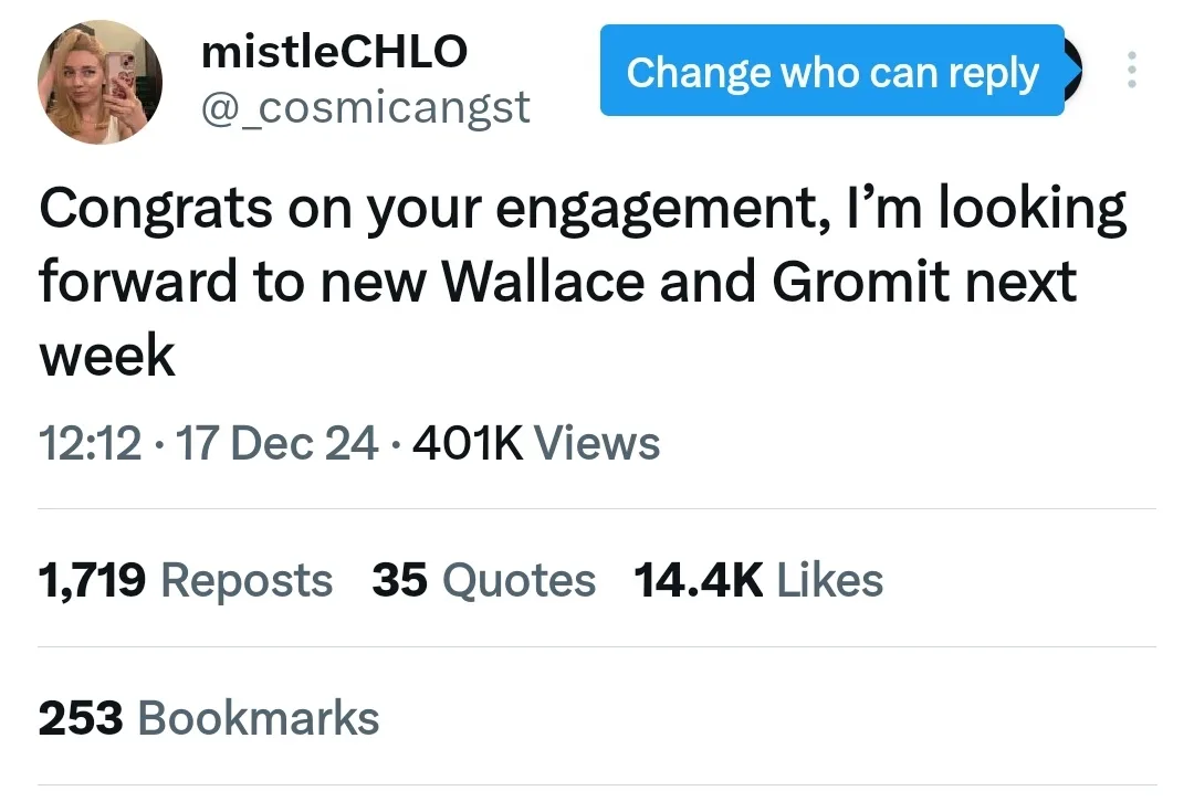A screenshot of a tweet from user mistleCHLO (@_cosmicangst) showing a congratulatory message that humorously misinterprets…