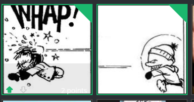 Two-panel comic strip: left panel shows a cartoon character being hit with a slap, accompanied by 'WHAP!' and stars, with '2…