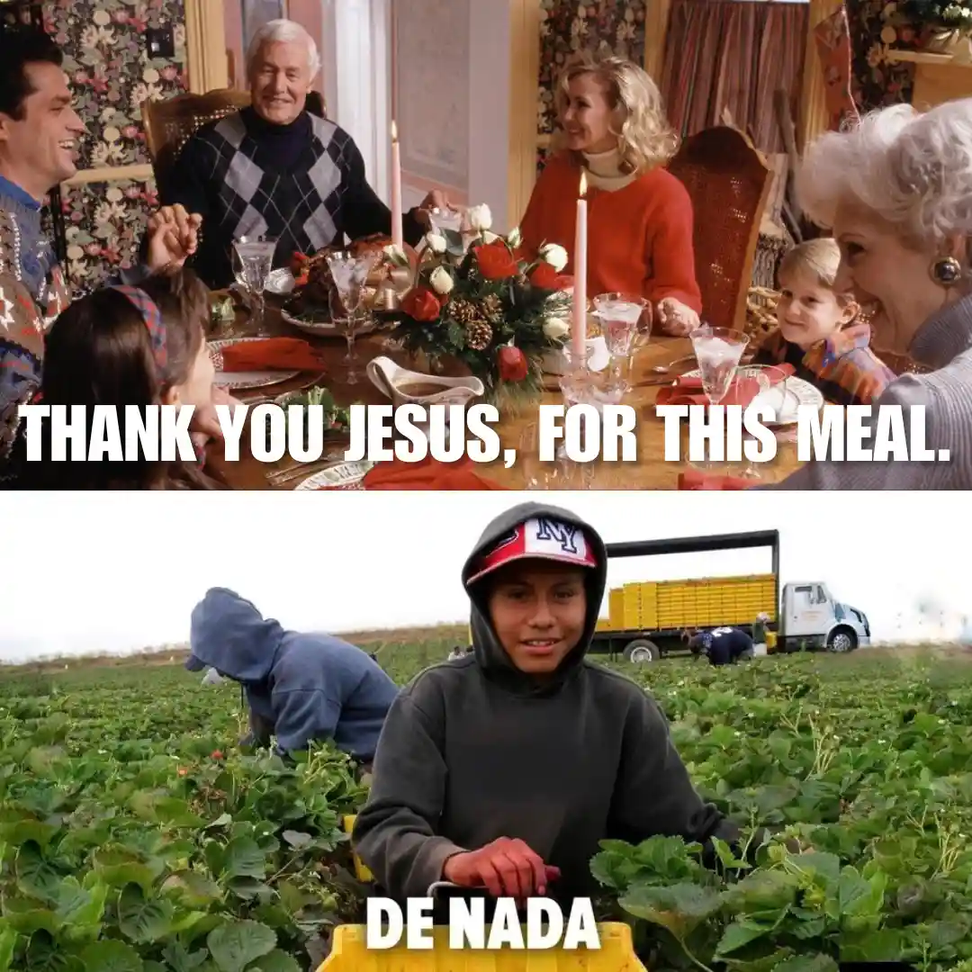 The top panel shows a family gathered around a Thanksgiving dinner table with a roasted turkey, candles, and floral…
