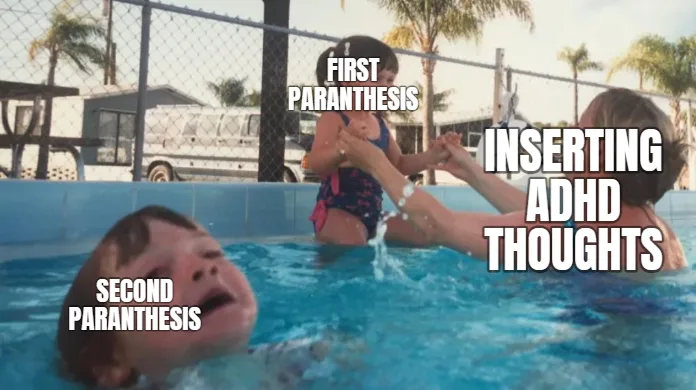 A vintage photo shows three children in a swimming pool; one child is submerged with text 'SECOND PARANTHESIS' over their…