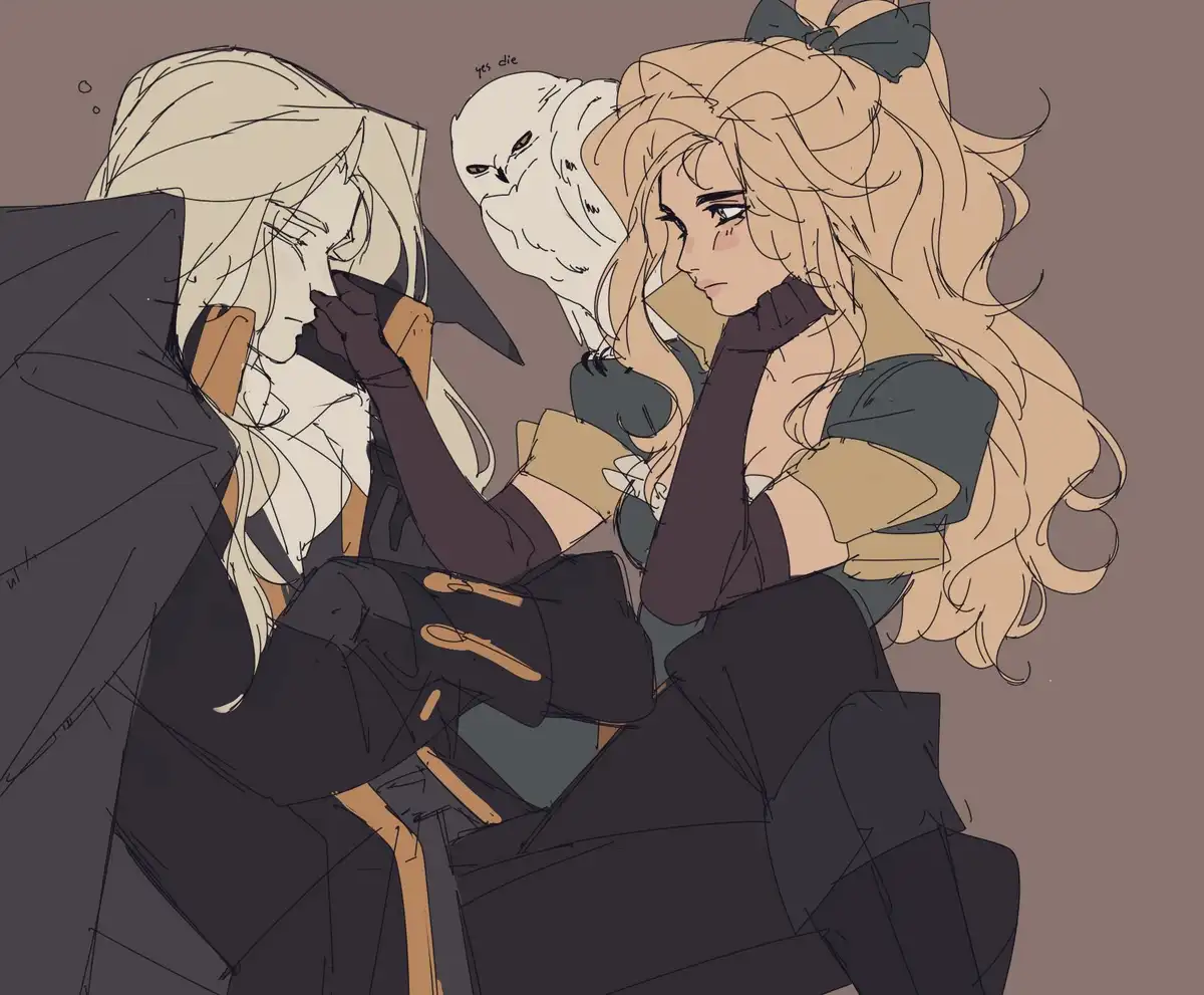 An anime-style illustration shows a blonde-haired woman in dark clothing holding a knife to the throat of another…