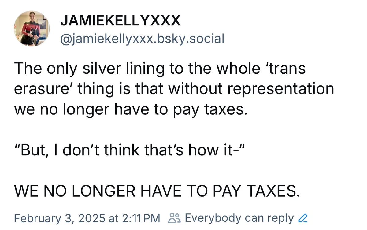 A screenshot of a social media post by user JAMIEKELLYXXX, featuring text that reads: 'The only silver lining to the whole…