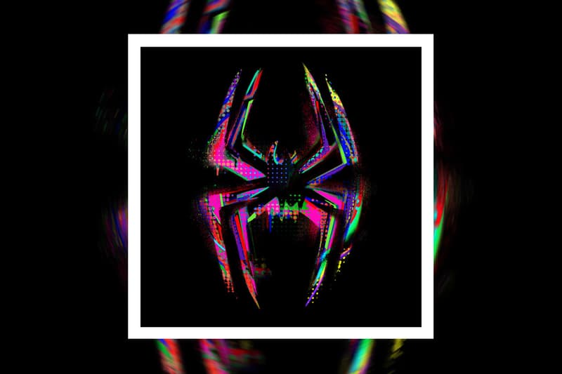 A distorted, glitchy, and colorful image of Spider-Man's mask, rendered with vibrant neon hues and digital artifacts against…