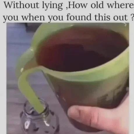 A hand holds a green plastic measuring cup filled with dark liquid, pouring it into a clear glass bottle. The overlaid text…