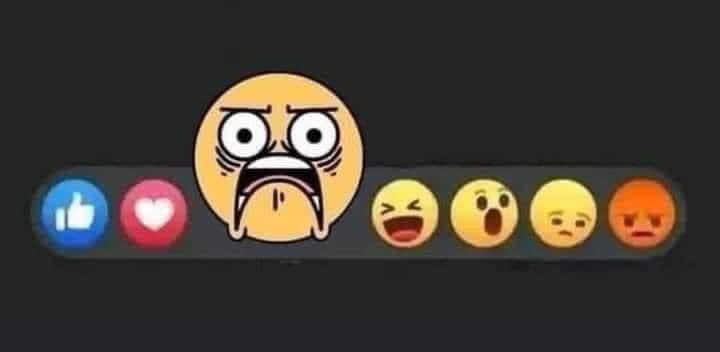 A screenshot of a social media reaction bar with a large, angry cartoon emoji in the center, flanked by standard reaction…