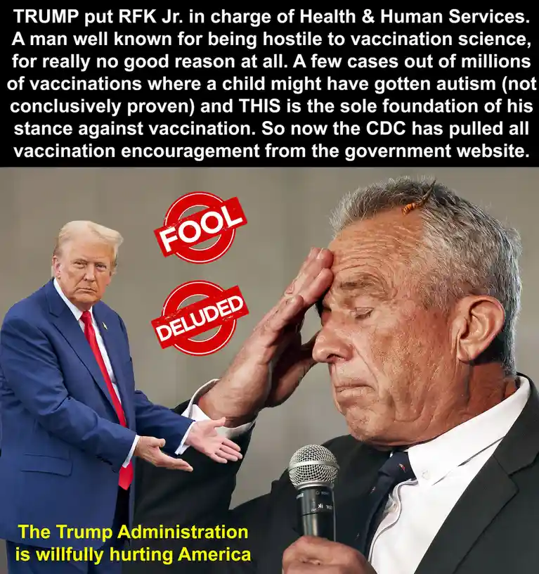 The image shows Donald Trump on the left and Robert F. Kennedy Jr. on the right, with a worm visibly crawling on RFK Jr.'s…
