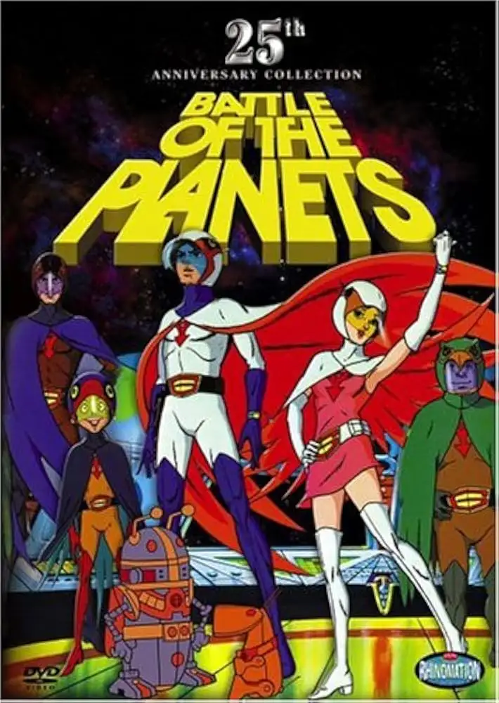 The image is a DVD cover for the 25th Anniversary Collection of the 1970s animated sci-fi series 'Battle of the Planets'. It…