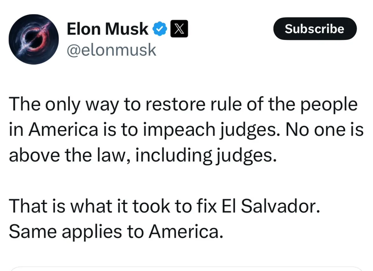 A screenshot of a tweet from Elon Musk's verified X account, which reads: 'The only way to restore rule of the people in…