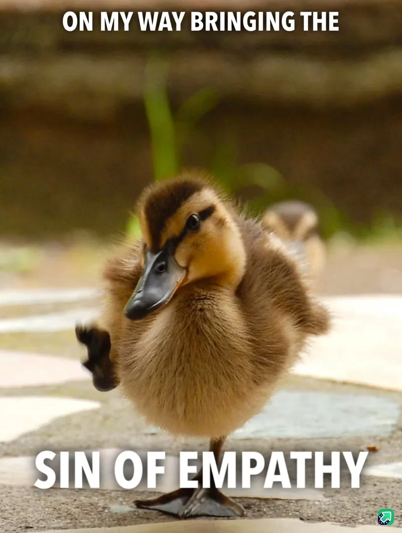 A fluffy brown duckling walks confidently with one foot raised, as if marching. White bold text at the top reads 'ON MY WAY…