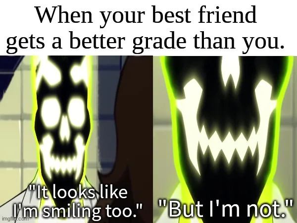 The image is split into two panels showing a glowing green skeletal face from the anime 'Undertale'. The top text reads…