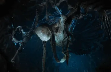 This meme consists of six sequential images from the movie 'Alien: Covenant', showing the alien queen in a slow zoom-in…
