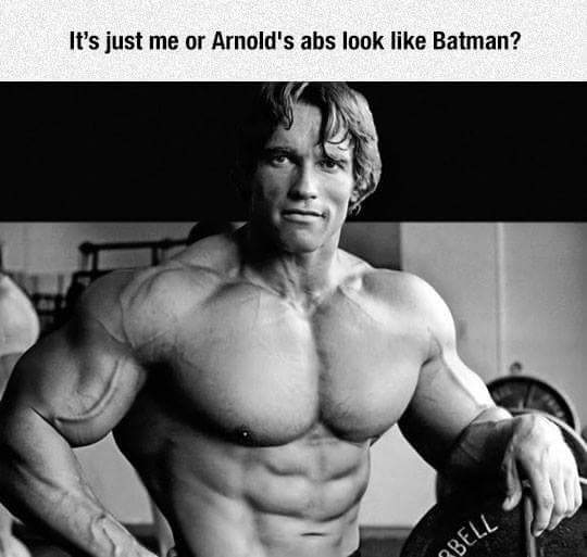 Is It Just Me, or Do Arnold's Abs Resemble Batman?