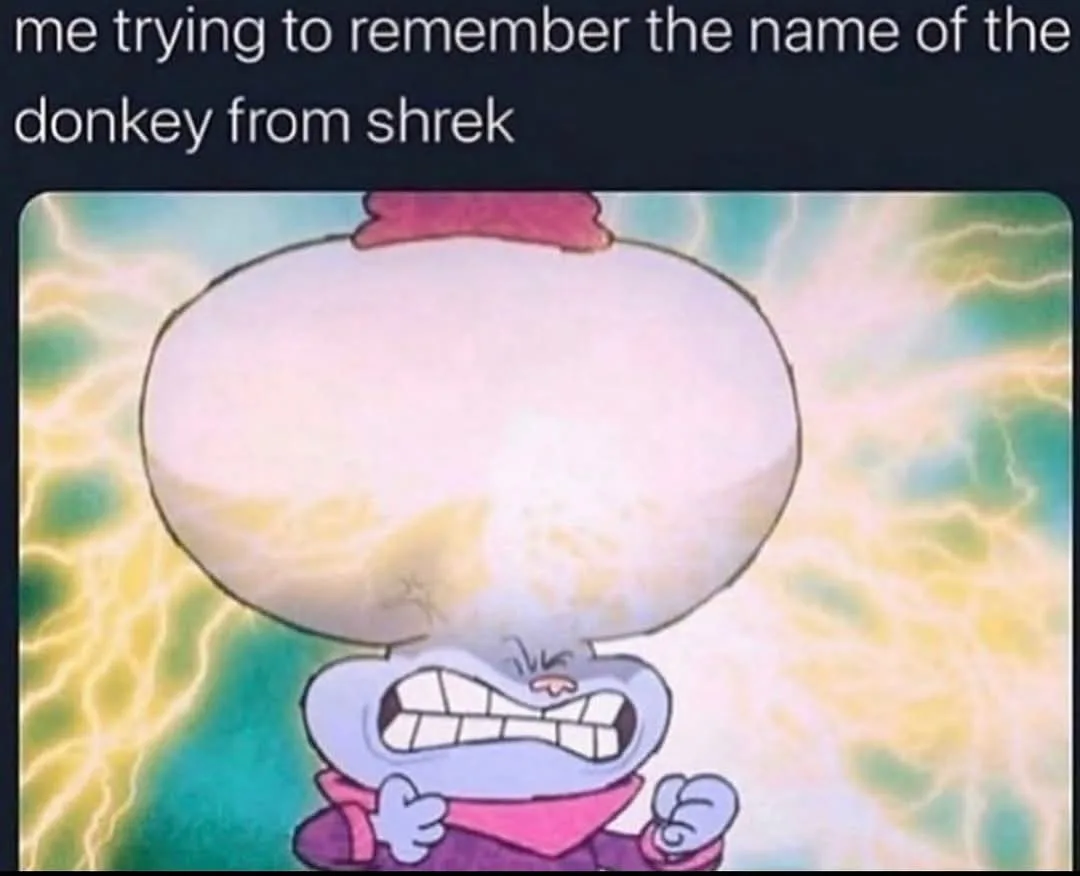 The image shows the animated character Squidward from SpongeBob SquarePants with a massive, glowing brain floating above his…