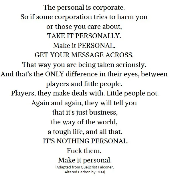 A white background with black text presents a motivational message about corporate behavior, urging people to treat…