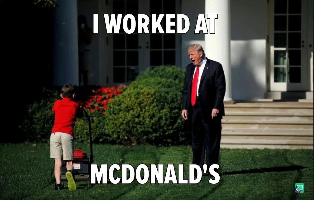 A man in a dark suit and red tie stands on the White House lawn, shouting at a young boy in a red shirt and khaki shorts who…