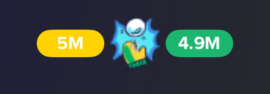 A cartoon hand with a blue aura and a white orb above it is positioned between two rounded rectangular buttons. The left…