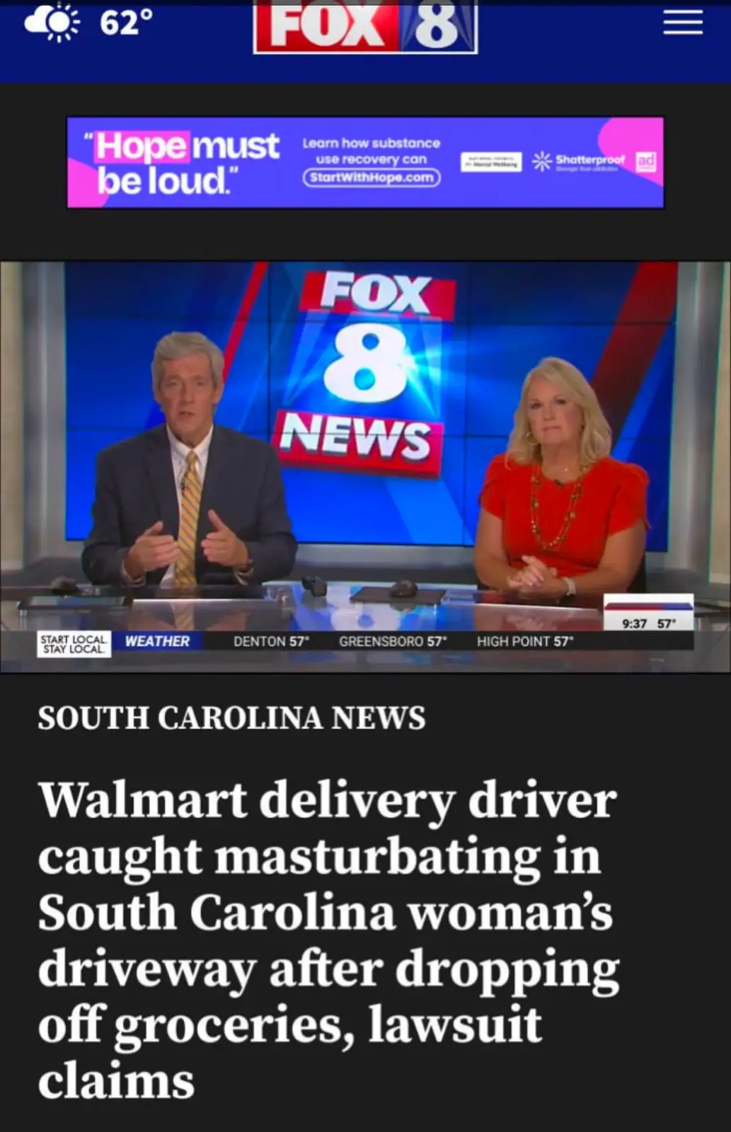 A screenshot of a Fox 8 News broadcast shows two anchors seated at a desk with the channel's logo behind them. Below the…