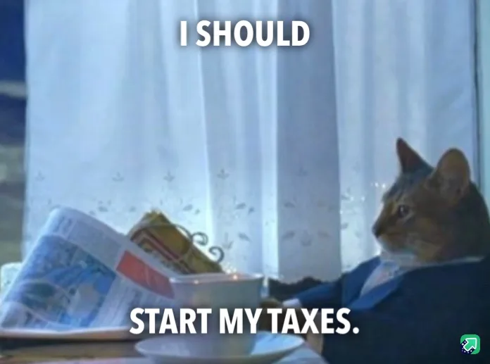 A cat wearing a dark suit and tie sits at a table with a newspaper and teacup, looking away thoughtfully. The text overlaid…