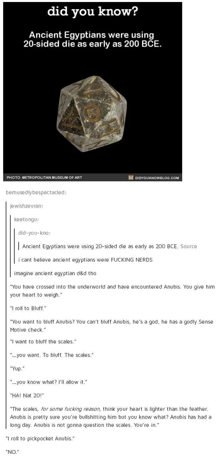 A black-background image displays a weathered, translucent 20-sided die with ancient Egyptian hieroglyphs etched on its…